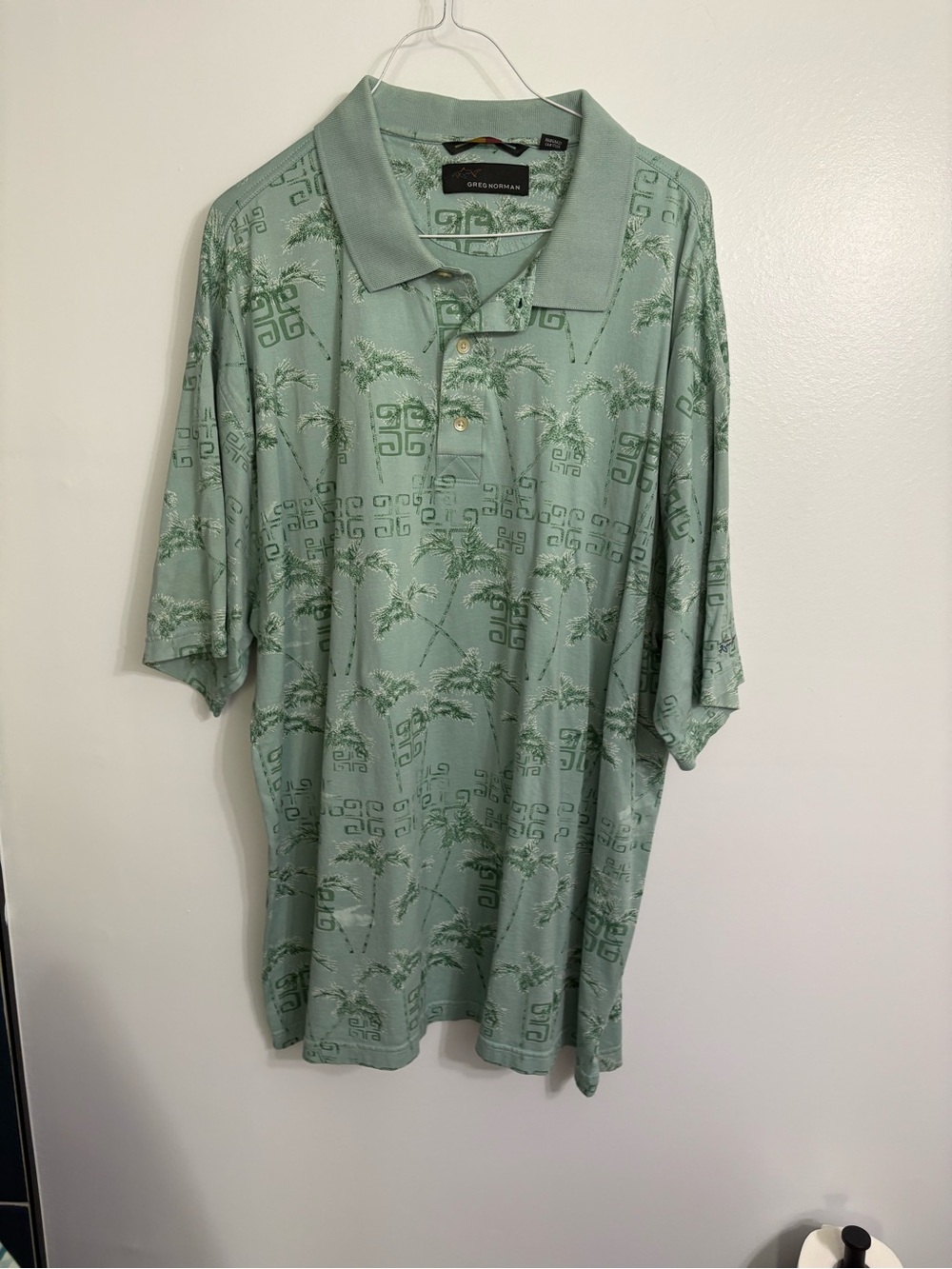 Men’s greg Norman Green Polo 2x Soft Cotton Shirt Work Everyday Palm  Hawaiian
